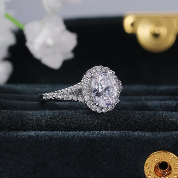 🔥Beautiful Oval Crystal Zircon Silver Classic Wedding Ring for Women, L109 - Picture 2 of 6